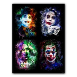 affiche-poster-tableau-cinema-jack-nicholson-heath-ledger-jared-leto-joachim-phoenix-jokerx4-totor-splashed
