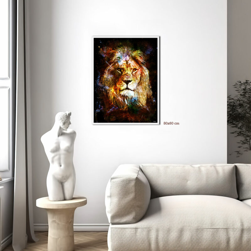 splashed-canape-sculpture-poster-80x60-francais-animaux-felin-lion-01-avec-cadre-blanc