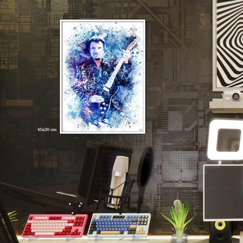 splashed-studio-musique-poster-40x30-francais-musique-johnny-hallyday-01-avec-cadre-blanc