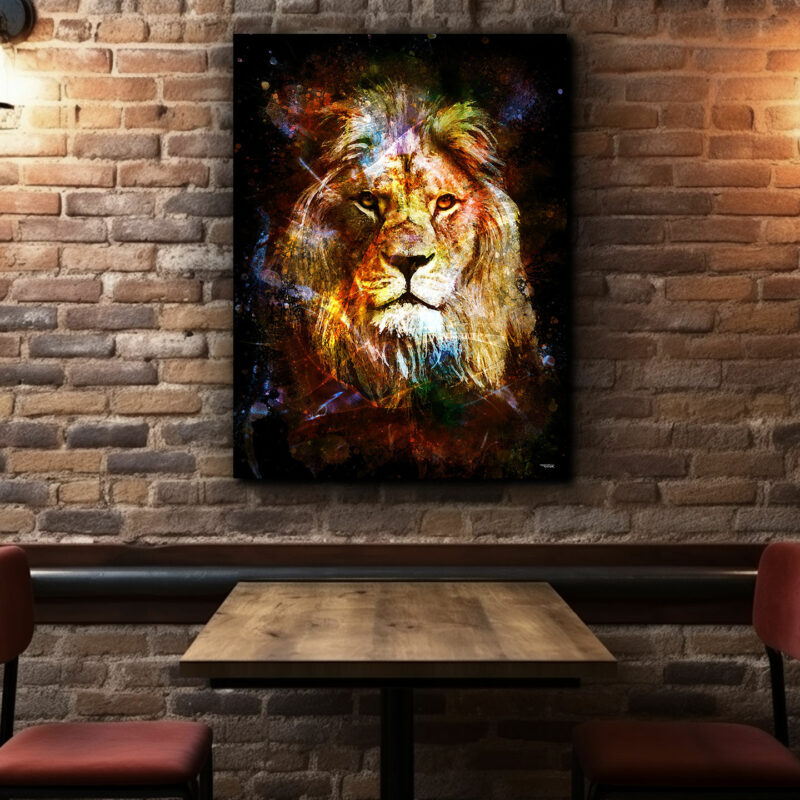 splashed-table-mur-briques-tableau-80x60-francais-animaux-felin-lion-01-sans-cadre