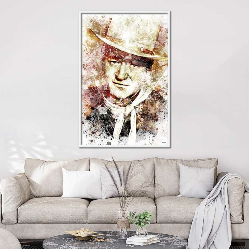 splashed-poster-peinture-120x80-francais-cinema-john-wayne-avec-cadre-blanc