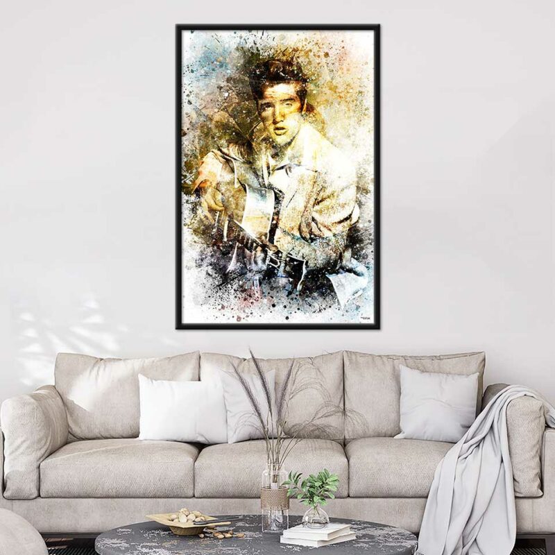 splashed-poster-peinture-120x80-francais-musique-elvis-presley-avec-cadre-noir