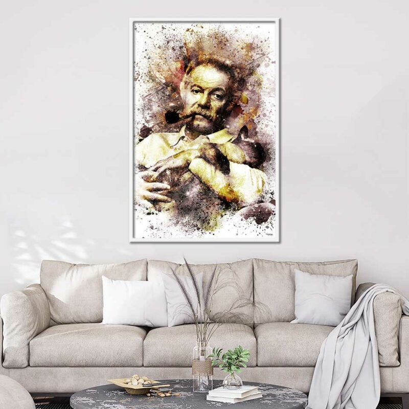 splashed-poster-peinture-120x80-francais-musique-georges-brassens-avec-cadre-blanc