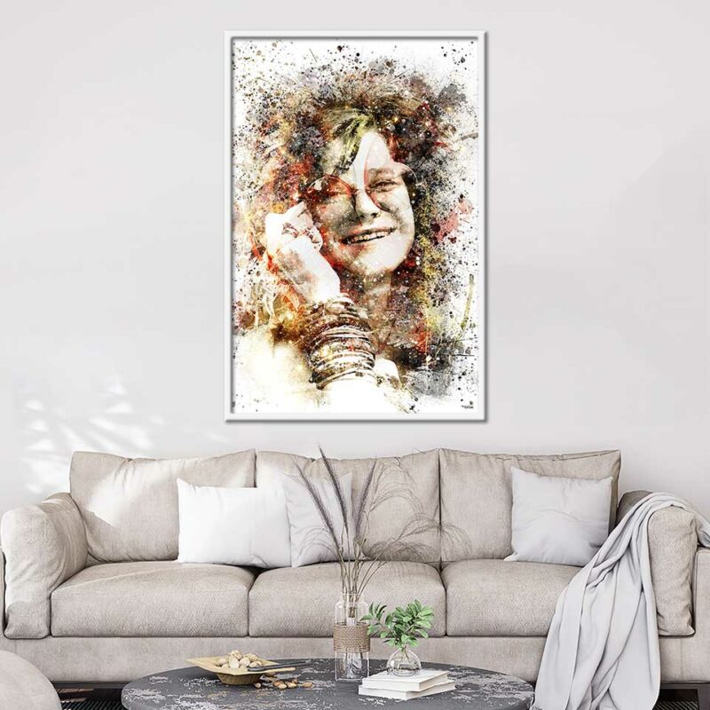 splashed-poster-peinture-120x80-francais-musique-janis-joplin-avec-cadre-blanc