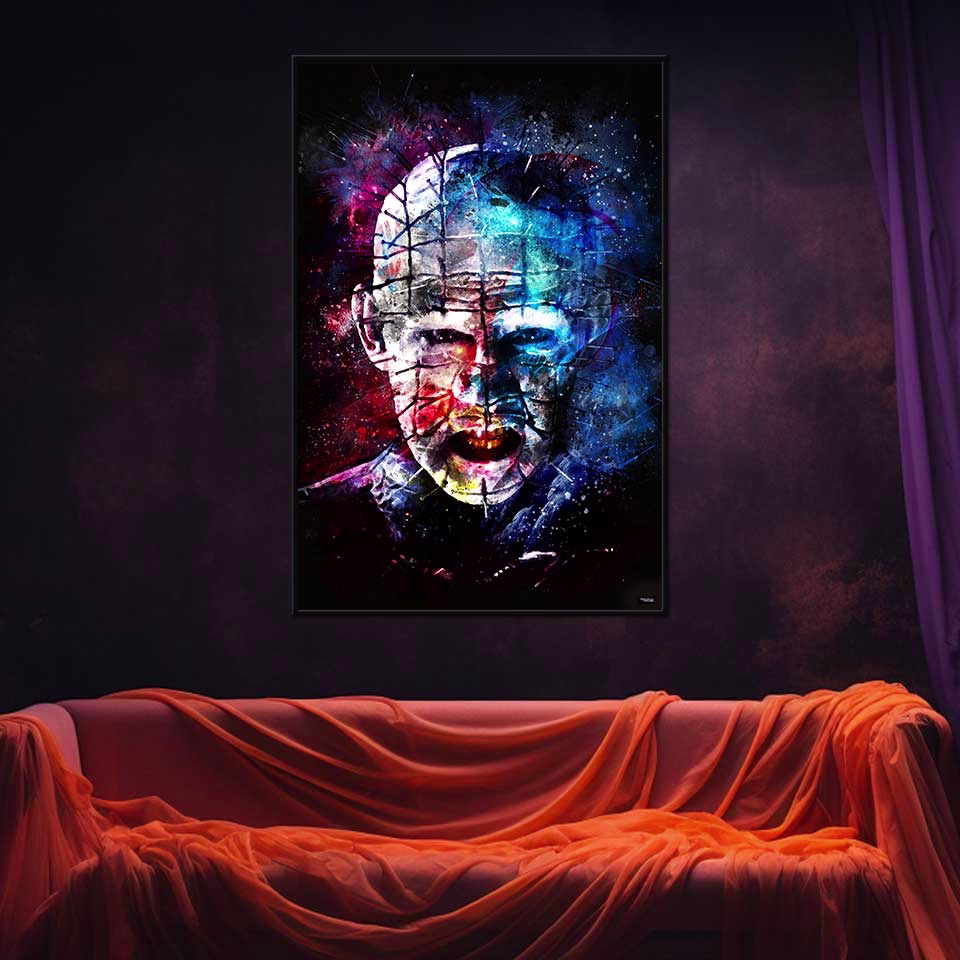 poster-120x80-cinema-pinhead-peinture-hellraiser-3-hell-on-earth-doug-bradley-1992-anthony-hickox-copyright-totor-pour-splashed-cadre-noir