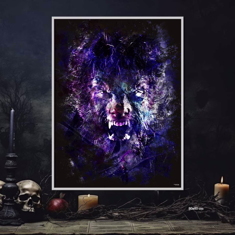 poster-80x60-cinema-wolfman-peinture-benicio-del-toro-2010-joe-johnston-copyright-totor-pour-splashed-cadre-blanc