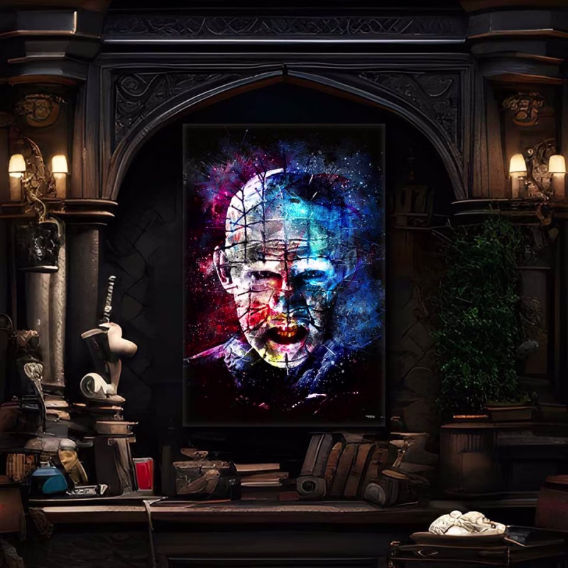 tableau-120x80-cinema-pinhead-peinture-hellraiser-3-hell-on-earth-doug-bradley-1992-anthony-hickox-copyright-totor-pour-splashed