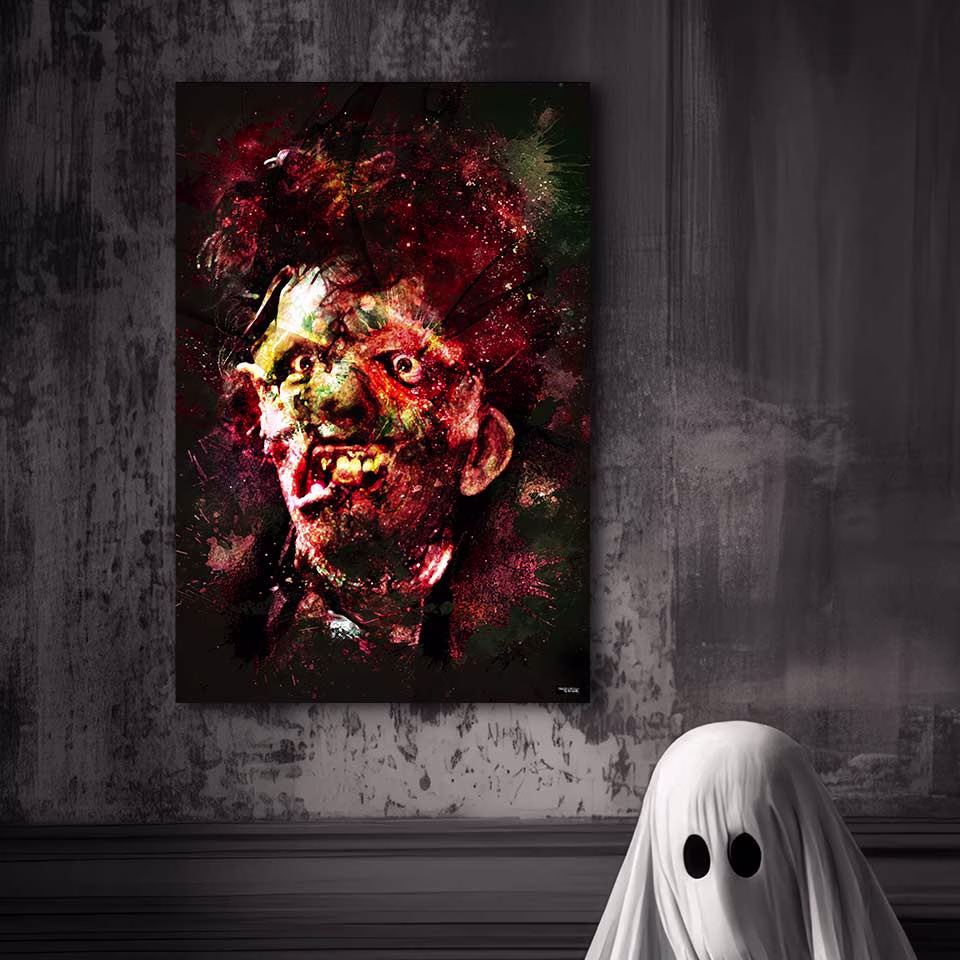 tableau-60X40-cinema-leatherface-peinture-massacre-a-la-tronconneuse-2-the-texas-chainsaw-massacre-part-2-bill-johnson-1986-tobe-hooper-copyright-totor-pour-splashed