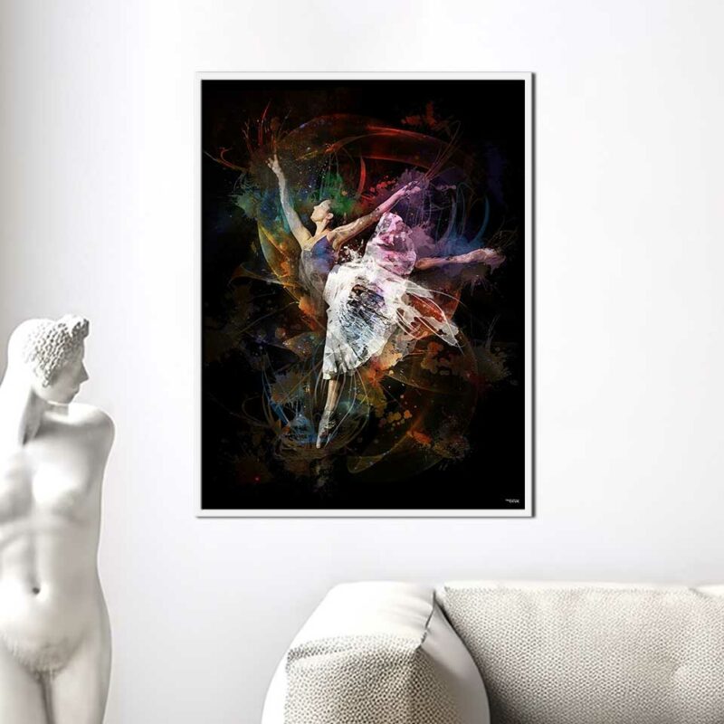 poster-ballerine-classique-peinture-80x60-francais-sport-danse-avec-cadre-blanc