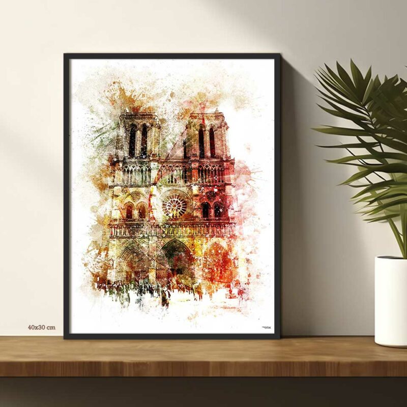 poster-cathedrale-notre-dame-de-paris-peinture-40x30-francais-monuments-avec-cadre-noir