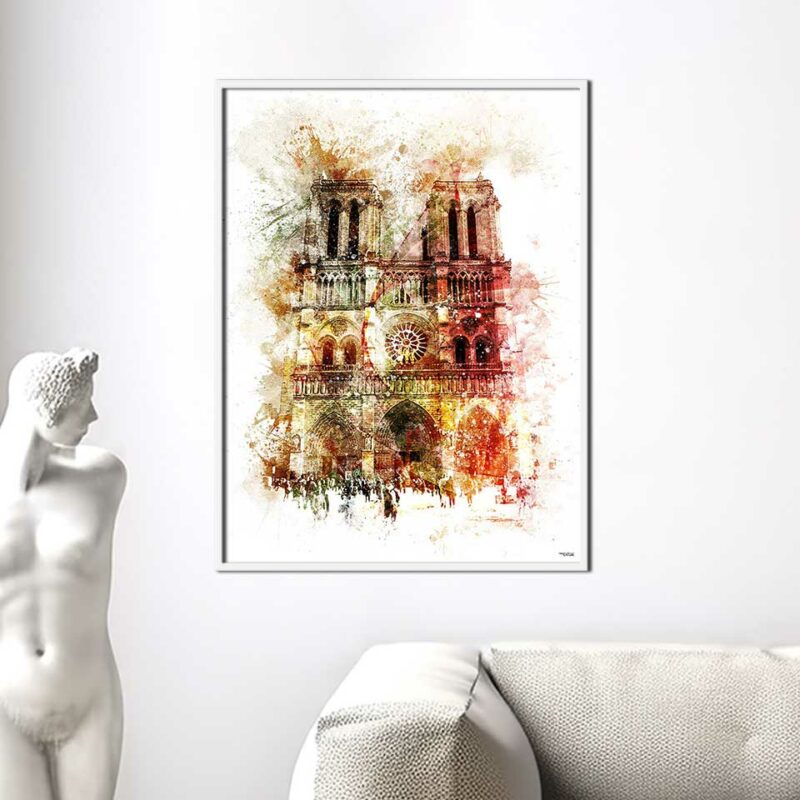 poster-cathedrale-notre-dame-de-paris-peinture-80x60-francais-monuments-avec-cadre-blanc