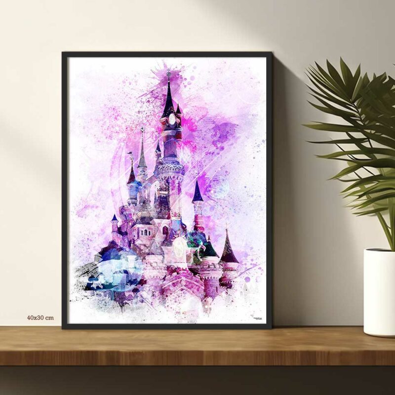 poster-chateau-princesse-paris-peinture-40x30-francais-monuments-avec-cadre-noir