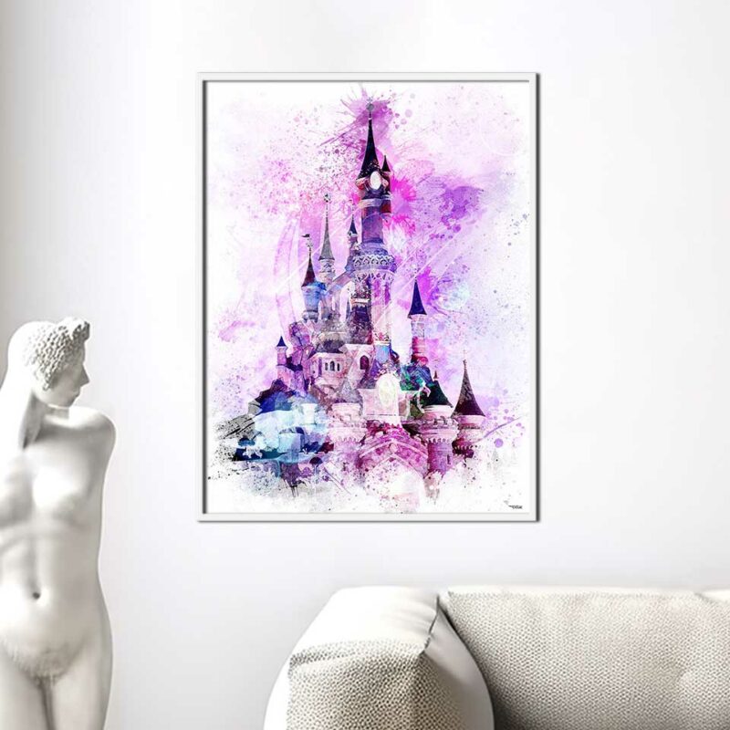 poster-chateau-princesse-paris-peinture-80x60-francais-monuments-avec-cadre-blanc