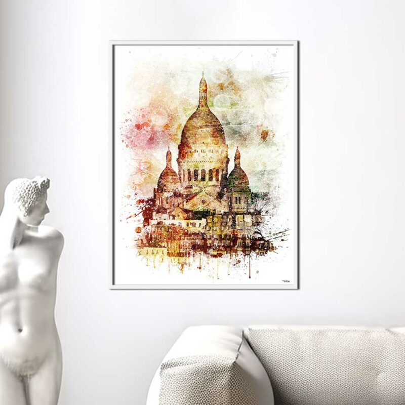 poster-sacre-coeur-paris-peinture-80x60-francais-monuments-avec-cadre-blanc