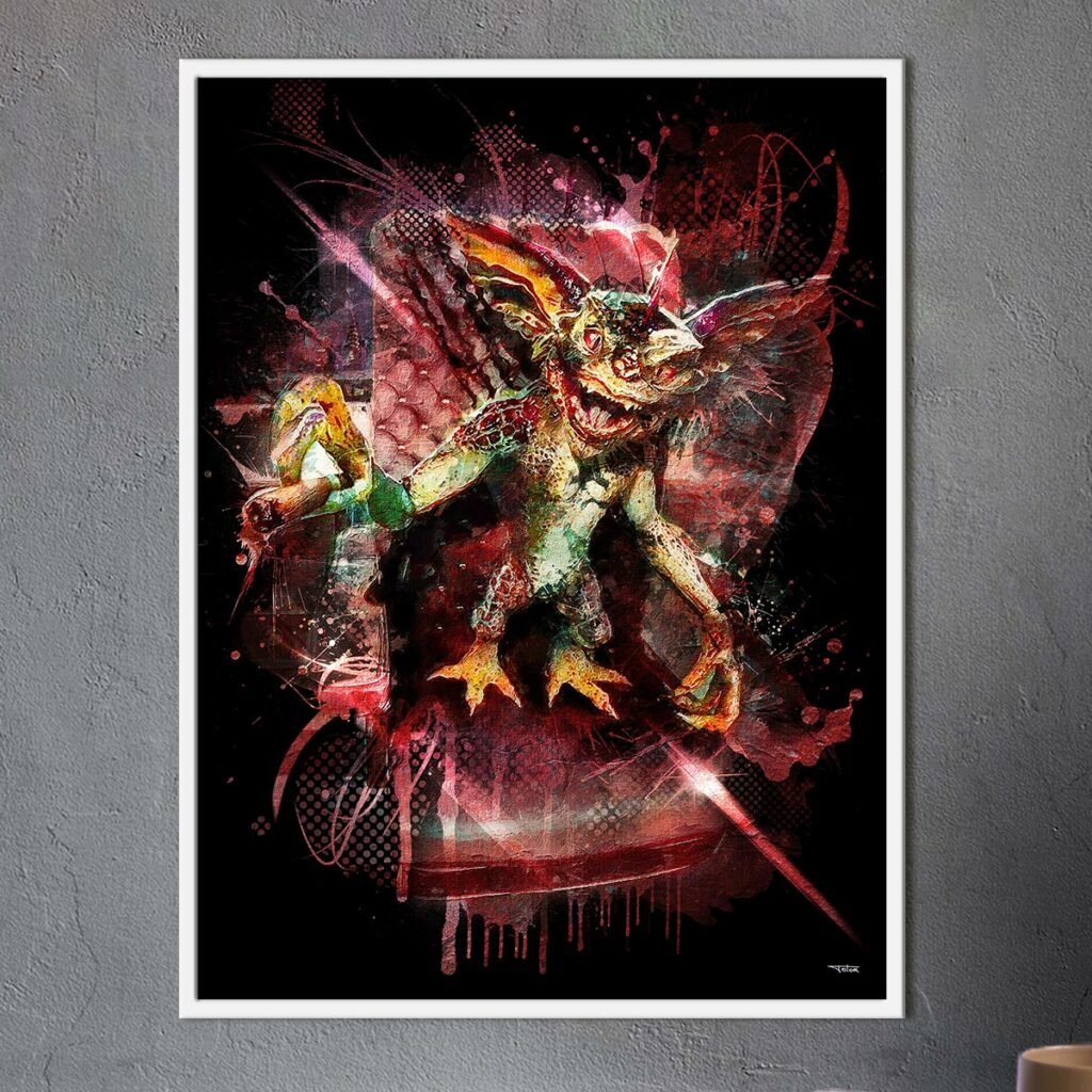 poster-gremlins-mechant-peinture-digitale-40x30-francais-cinema-avec-cadre-blanc