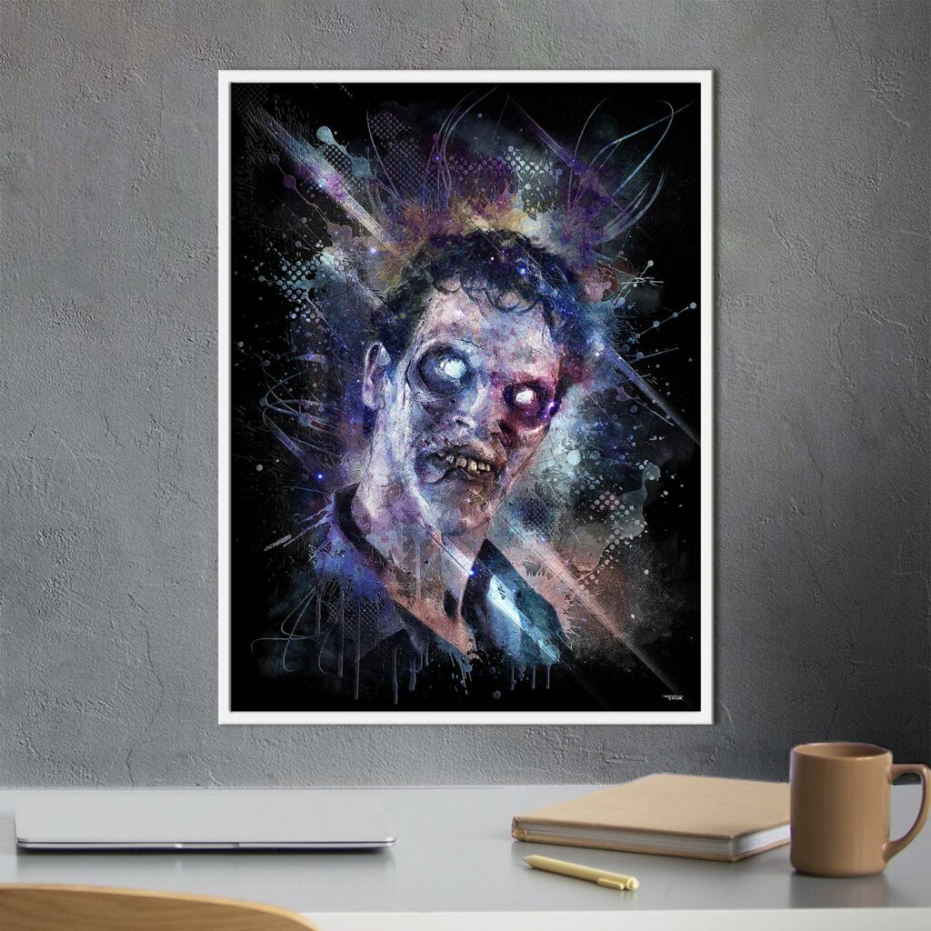 poster-deco-evil-dead-zombie-peinture-digitale-40x30-francais-cinema-avec-cadre-blanc