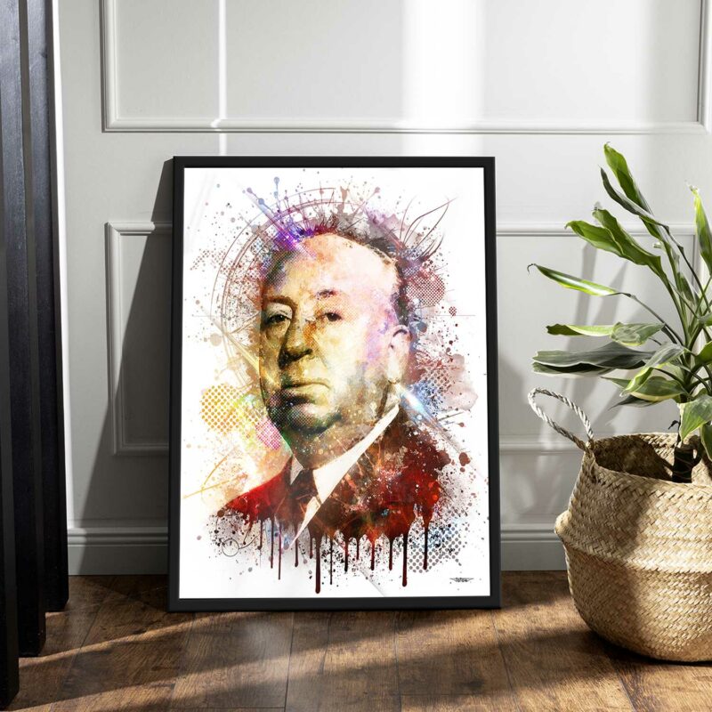 poster-deco-alfred-hitchcock-peinture-digitale-80x60-francais-cinema-avec-cadre-noir-01