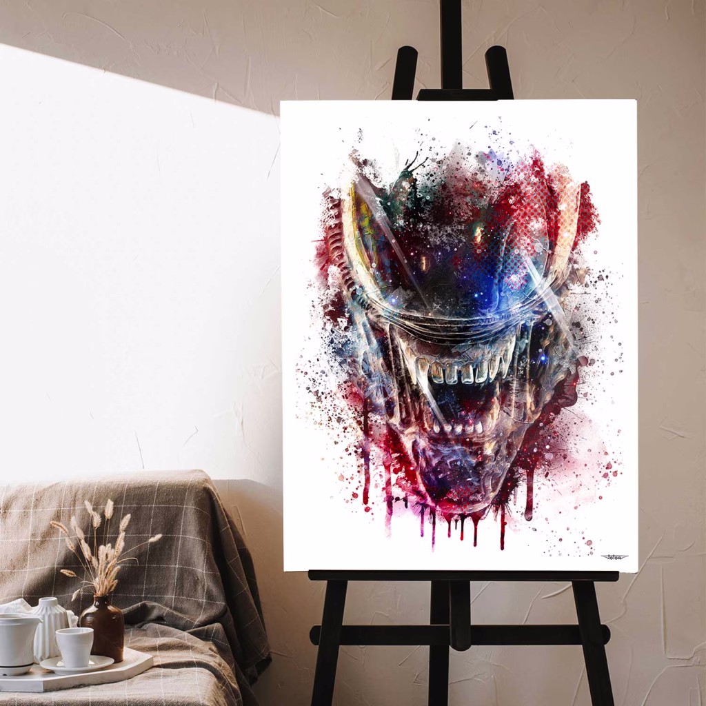 Posters et tableau Halloween Alien version Splashed! dans un intérieur moderne
