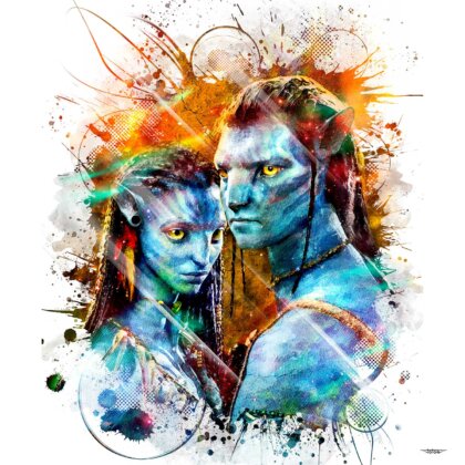 tableau-deco-neytiri-jake-sully-avatar-cinema-copyright-totor-pour-splashed