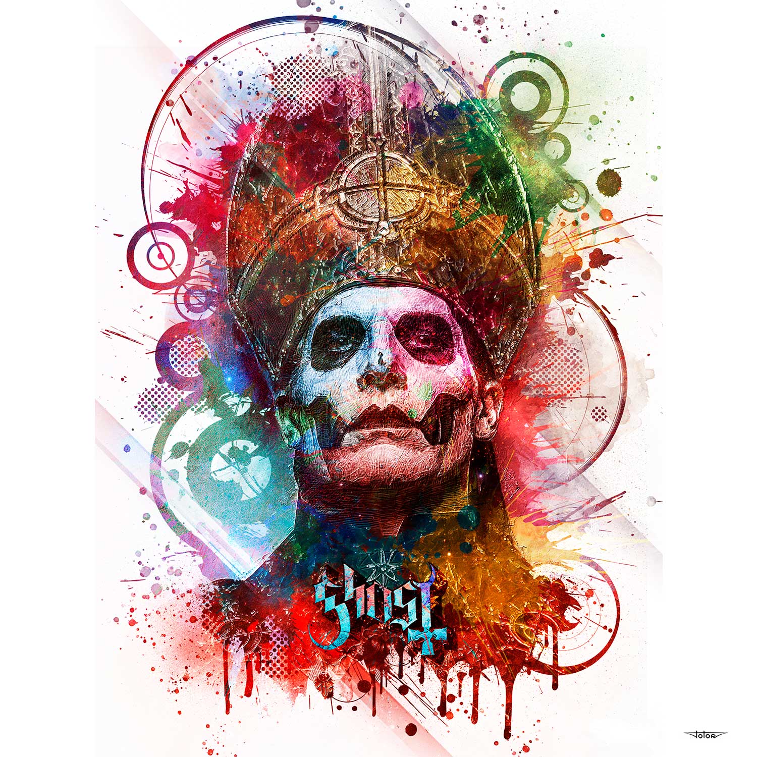 tableau-deco-ghost-tobias-forge-papa-emeritus-musique-copyright-totor-pour-splashed